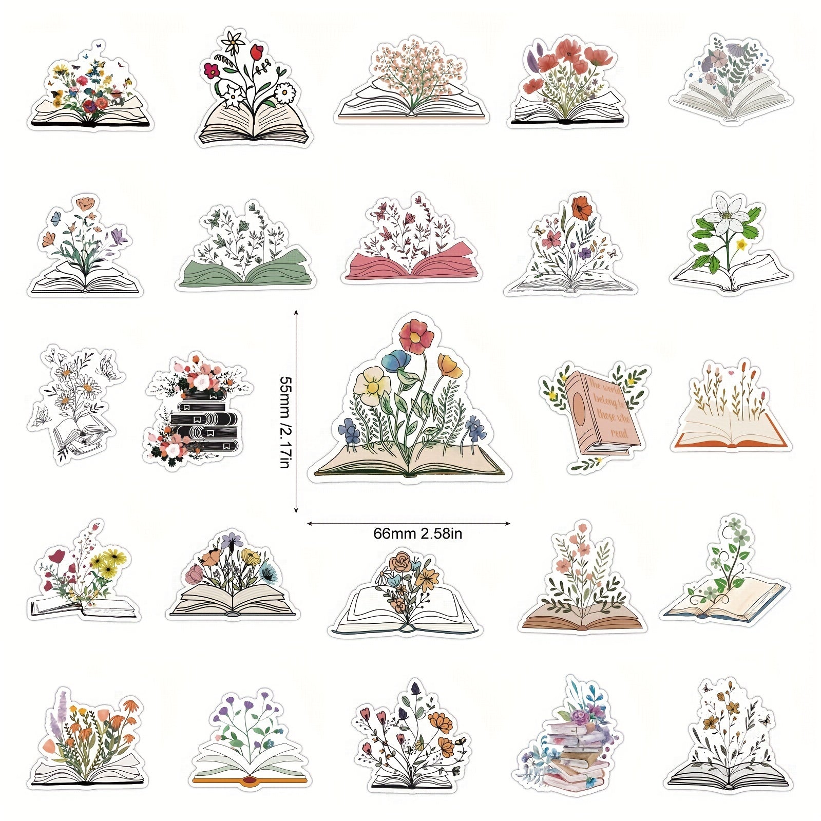 50pcs Reading Book Stickers Vinyl Decals for Journals Water Bottles Laptops Car