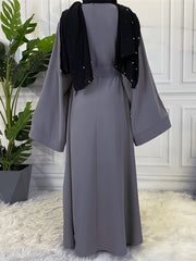 Casual Abaya Dress Women's Plus Solid Long Sleeve Round Neck Maxi Jala