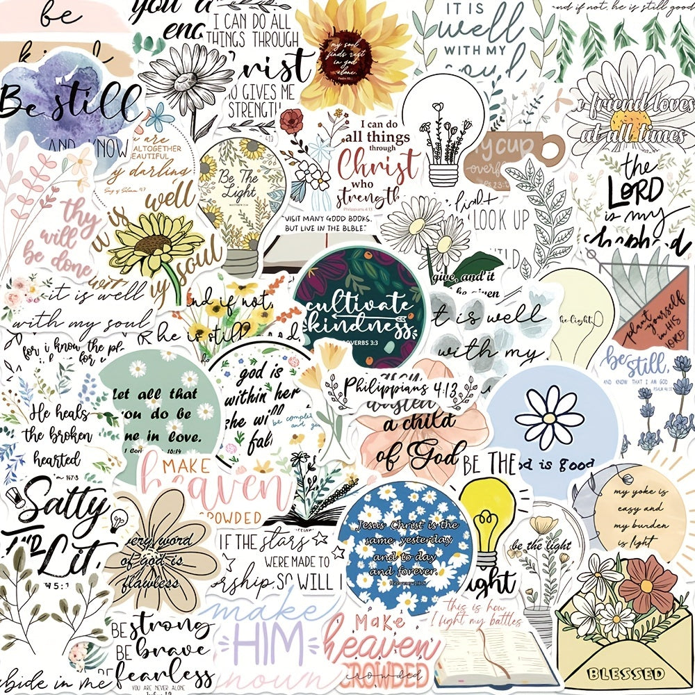 50pcs Bible Phrase Vinyl Decals Waterproof Stickers Pack for Kids Teens