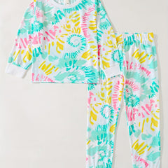 Tie Dye Kid's Pajamas Set Long Sleeve Top & Pants