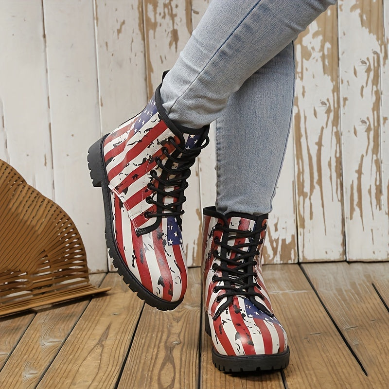 Women's Retro Ankle Combat Boots Lace Up Shoes For 4th Of July