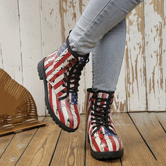Women's Retro Ankle Combat Boots Lace Up Shoes For 4th Of July