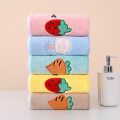 Fruit & Veg Pattern Hand Towel Soft Coral Fleece Absorbent Towel Home Bathroom