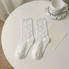 Bow Textured Socks Comfy & Lolita All match Socks Women's Stockings