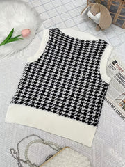 Girls Houndstooth V Neck Knitted Sweater Vest