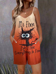 Graphic Print Spaghetti Romper Jumpsuit V Neck
