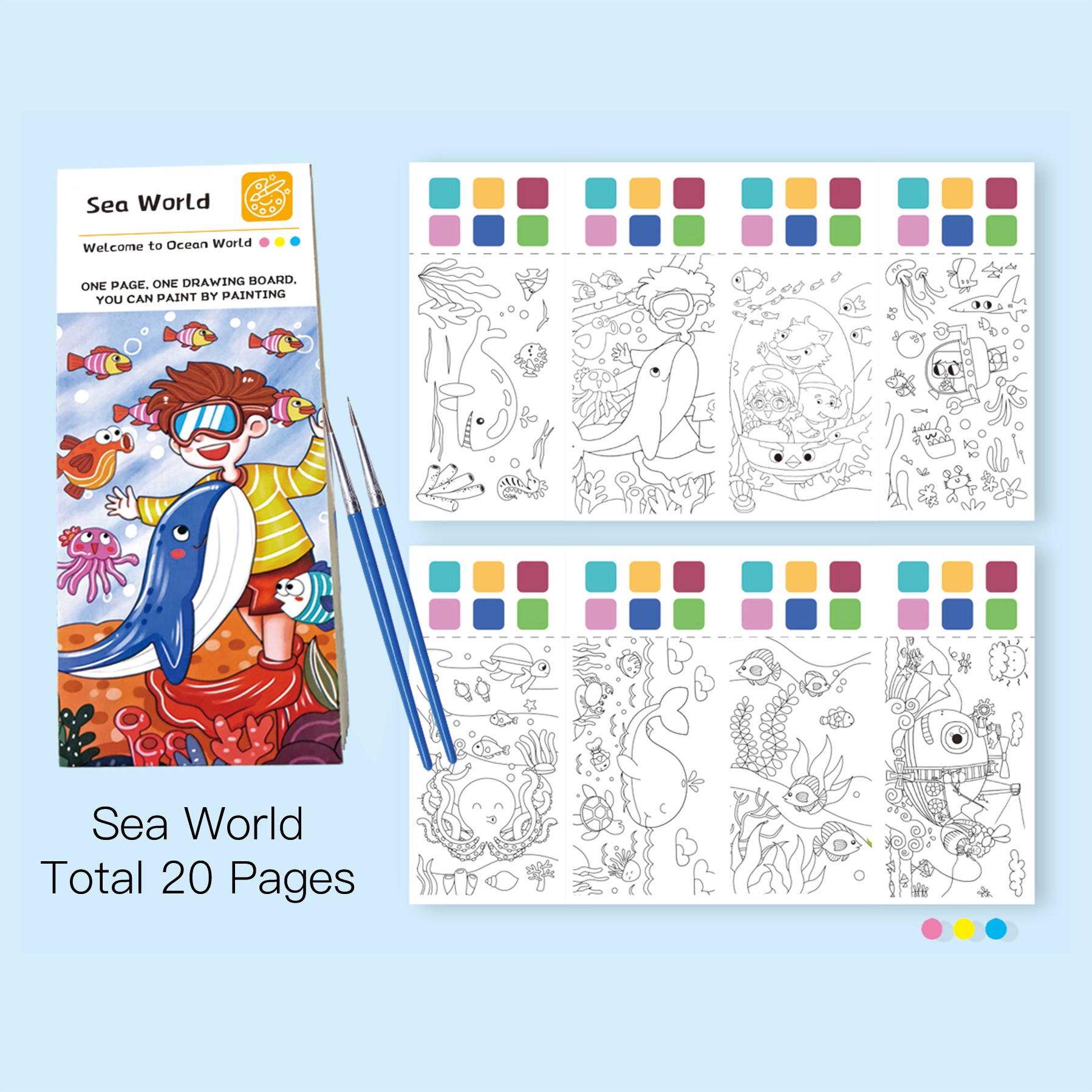 20pcs Portable Watercolor Painting Book Set for Kids 3-5 Years