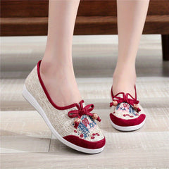 Women's Bowknot Floral Flat Shoes Slip On Low Top Tribal Style Flats