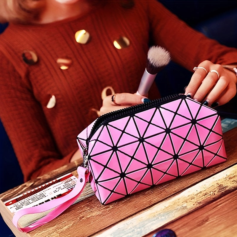 Geometric Pattern Wristlet Bag PU Makeup Bag Organizer for Women