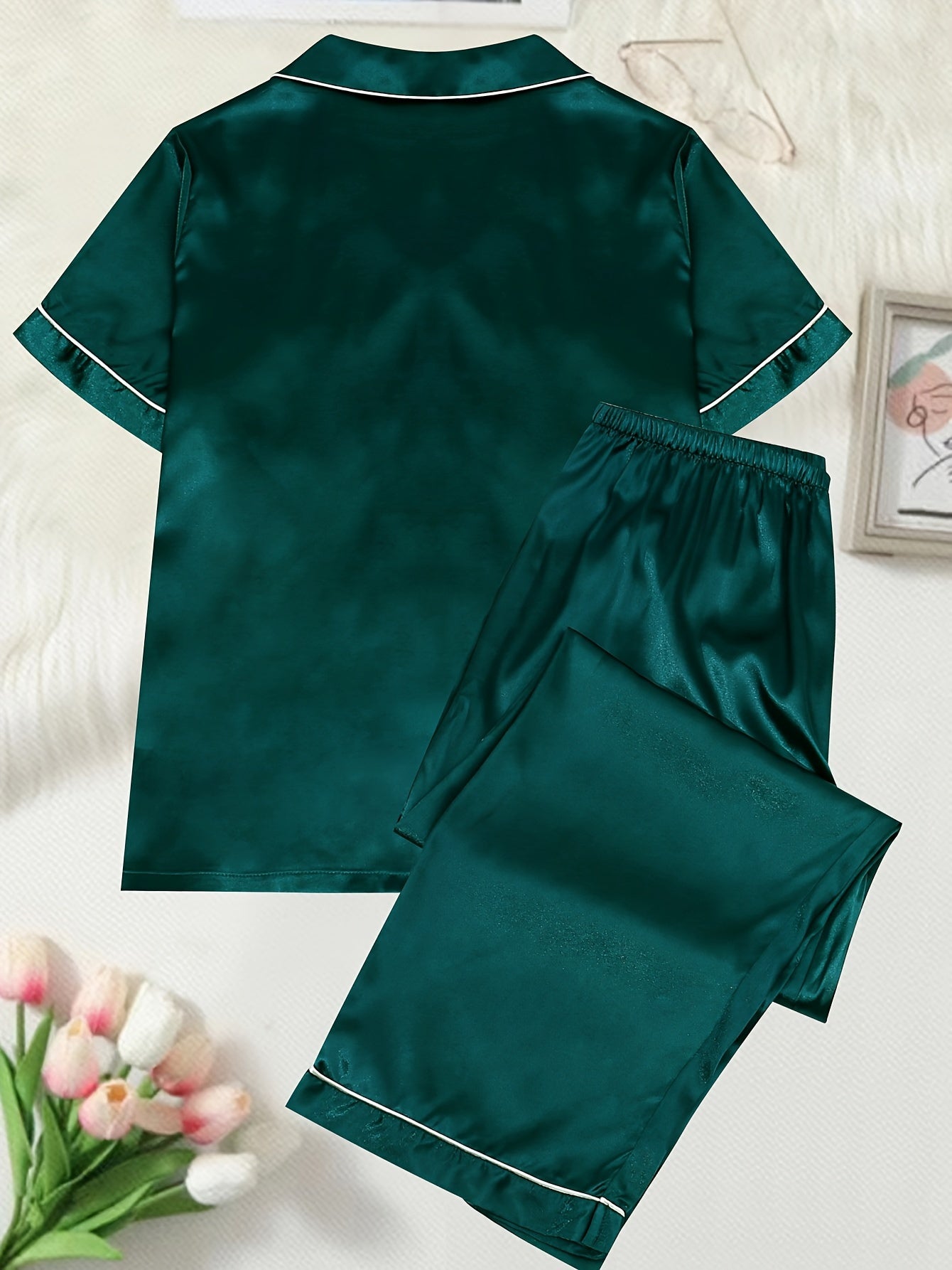 6 Pack Plus Size Pajamas Set Women's Plus Contrast Binding Short Sleeve