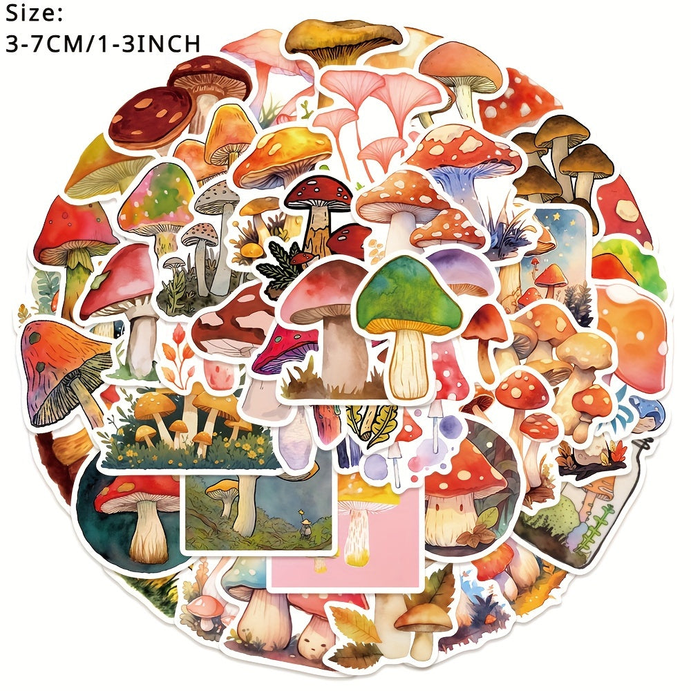 50pcs Watercolor Mushroom Series Phone Case Stickers