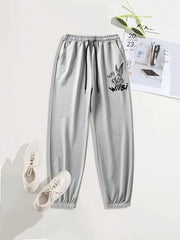 Rabbit Print Casual Sports Pants Drawstring Side Pockets Couple Jogging Pants