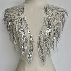 2pcs Golden Wings Sequin Beading Lace Applique for Wedding Dress