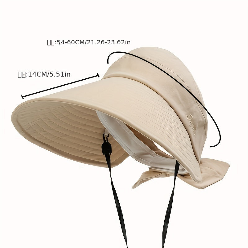 Solid Ponytail Visor Hat Wide Brim UV Protection Sun Hat