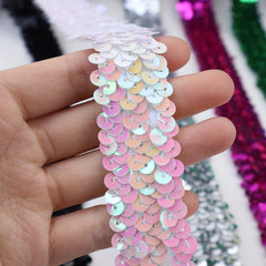 2 Yards Elastic Sequin Lace Ribbon Trim - Glitter Stretch Flat Sequin Trim