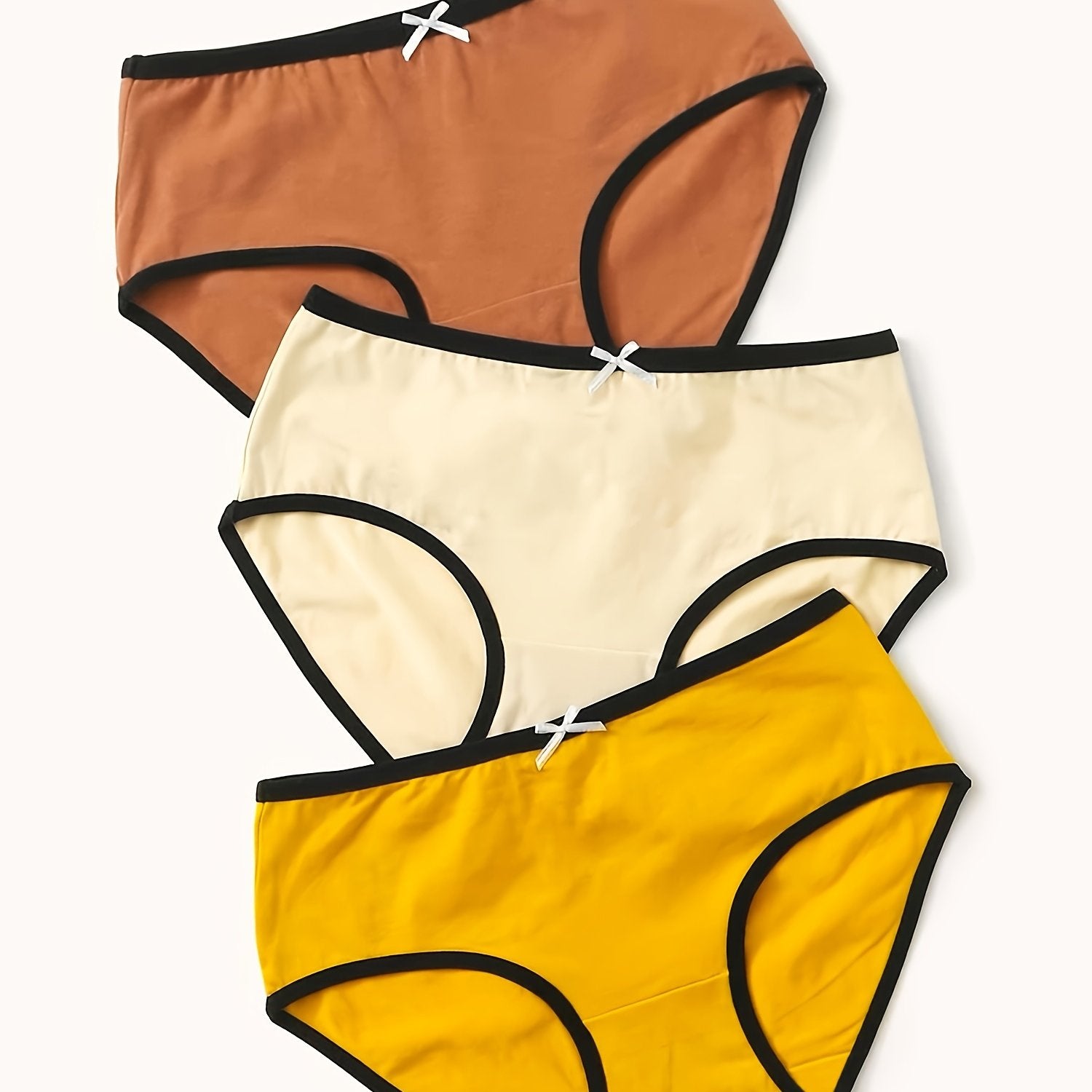 3pk Bow Contrast Binding Panties Set Women's Lingerie & Underwear