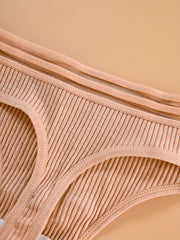 3pcs Ribbed Thongs Comfy Stretchy Intimates Panties Women's Lingerie