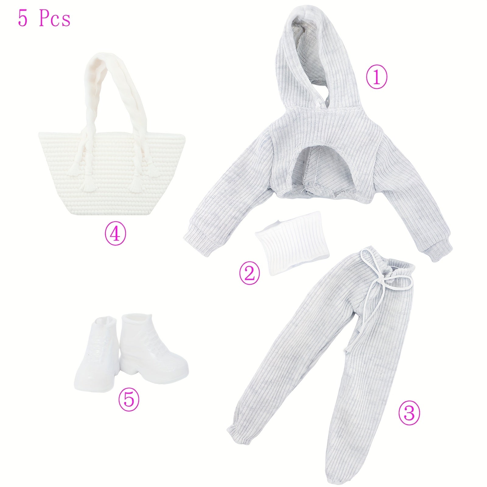 5pcs Doll Clothes Set for 29 Girl Dolls, 3 Clothing, 2 Bags, Sport Shoes