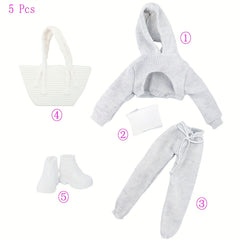 5pcs Doll Clothes Set for 29 Girl Dolls, 3 Clothing, 2 Bags, Sport Shoes