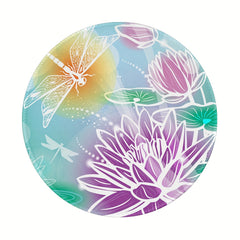 Dragonfly And Lotus Pattern Circular Stitched Edge Mousepad
