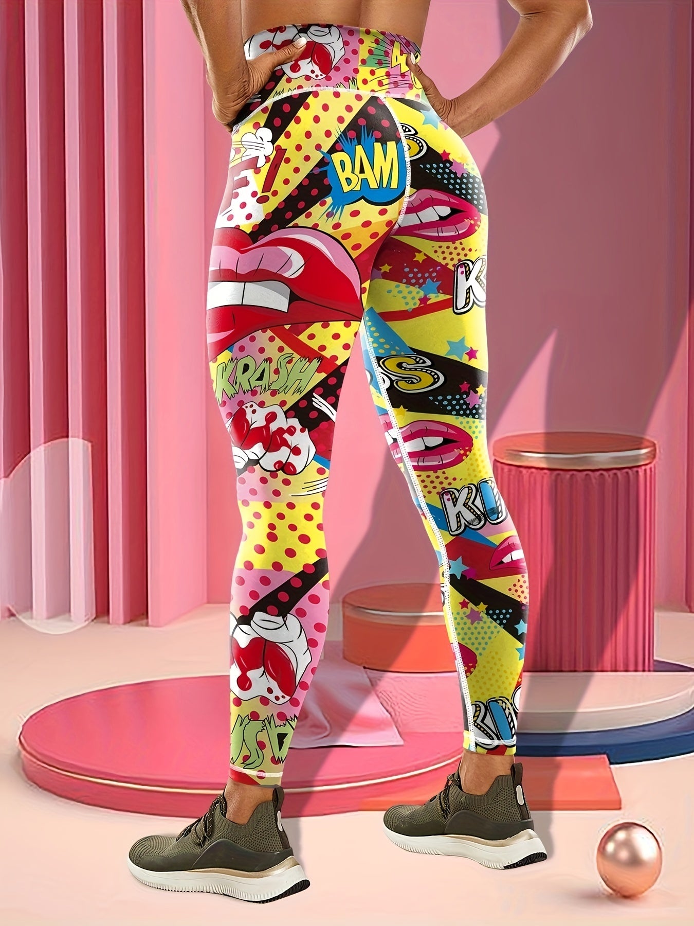 High Waist Yoga Pants with Butt Lifting, KISS Lips Print