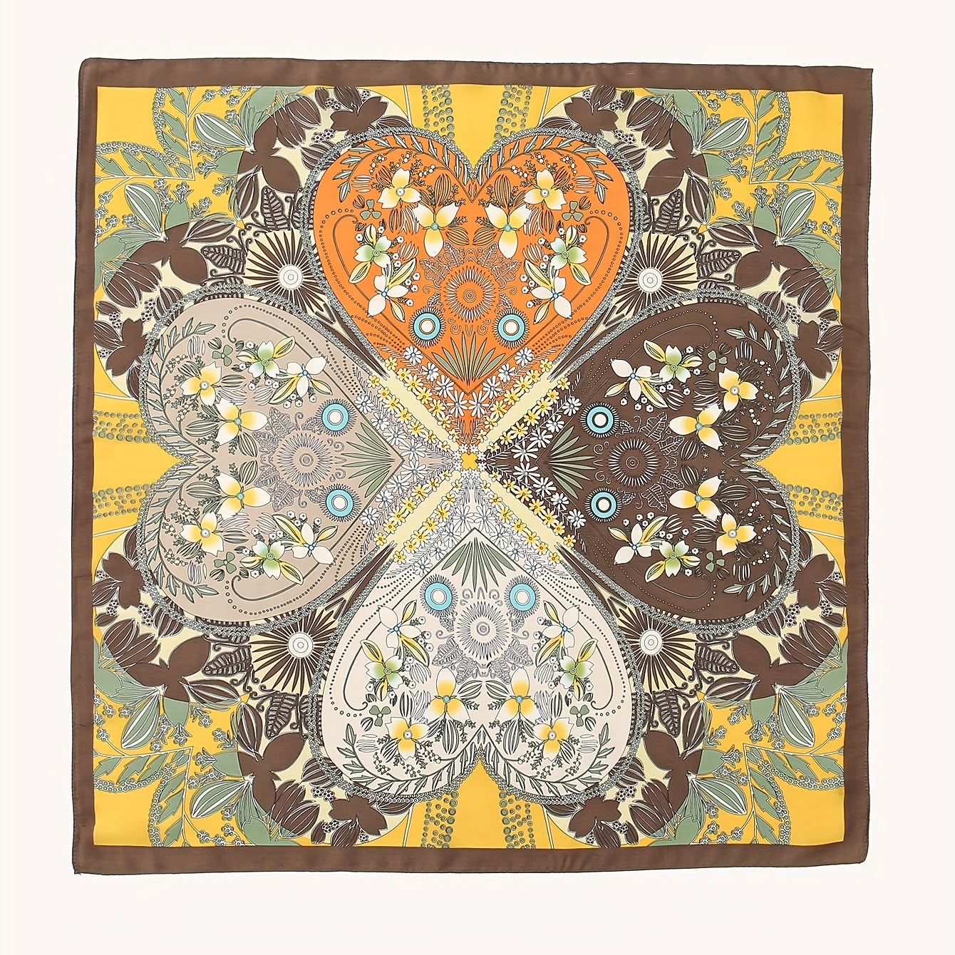 Brown Floral Block Bandana Boho Geometric Print Square Scarf