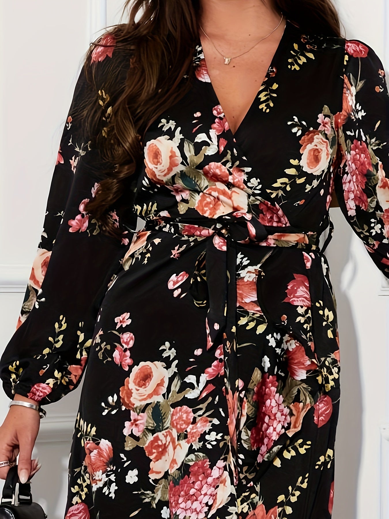 Floral Lantern Sleeve Wrap Dress