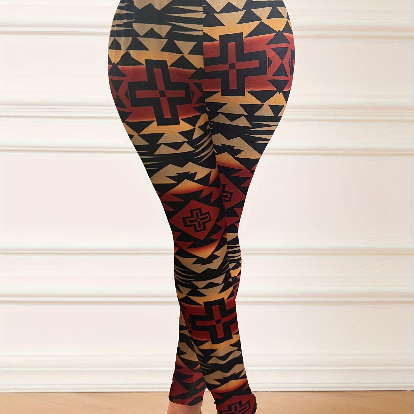 Colorblock Geometric Print Plus Size Leggings