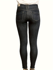 Washed Button Fly Stretch Skinny Jeans