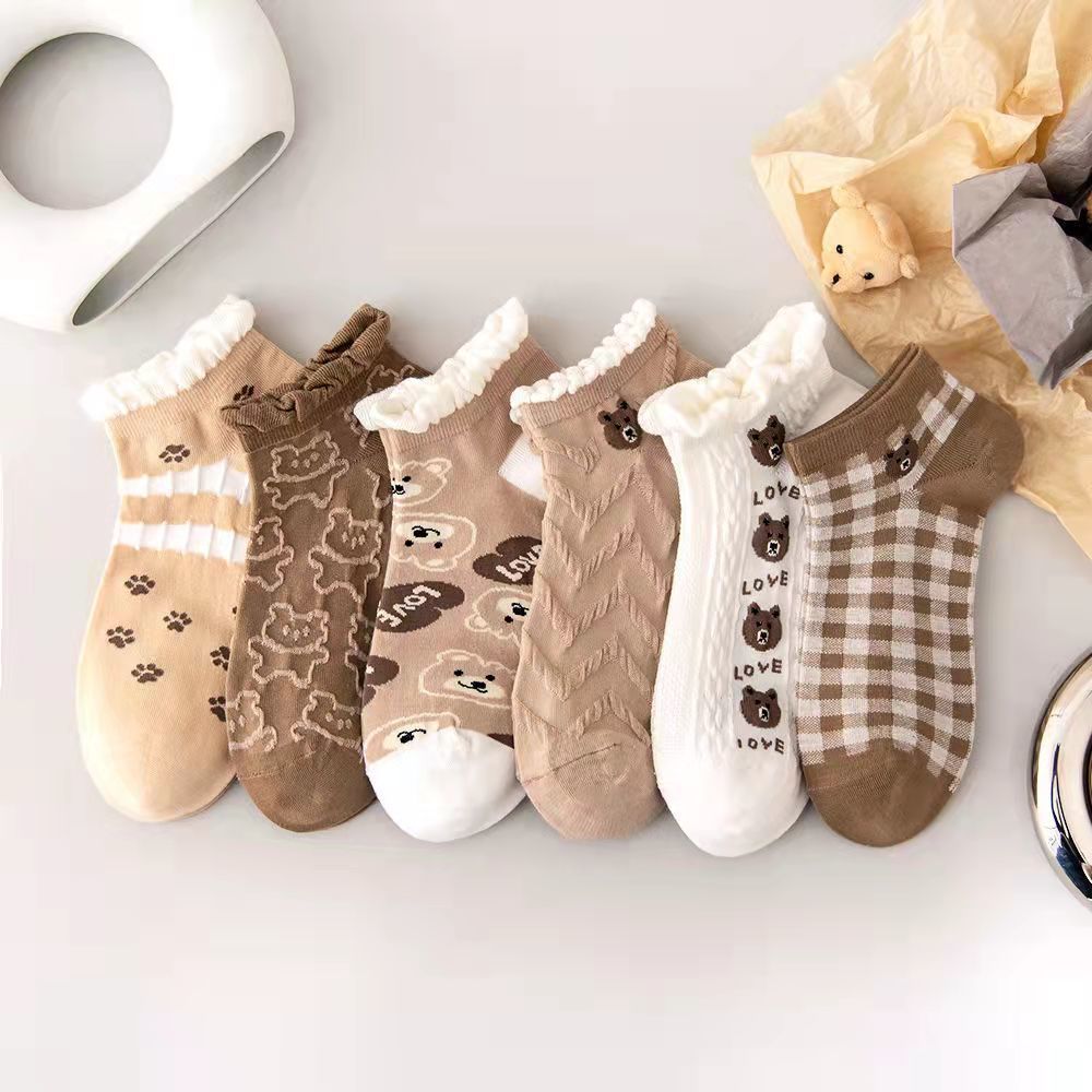 6 Pairs Women's Teddy Bear Ankle Socks Set