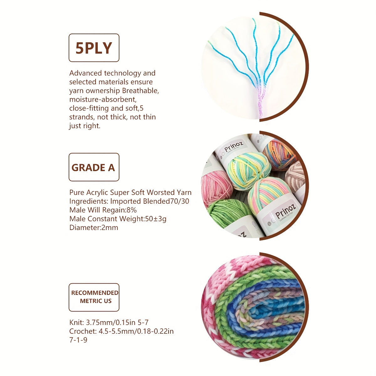 Colored Yarn Set for Crocheting & Knitting - 50g Acrylic Yarn