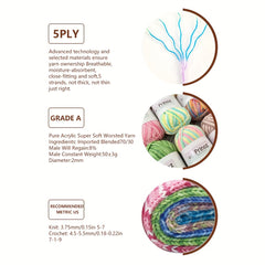 Colored Yarn Set for Crocheting & Knitting - 50g Acrylic Yarn