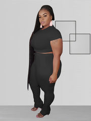 Solid Crop Top & High Waist Pant Set Women's Plus Casual Co ords