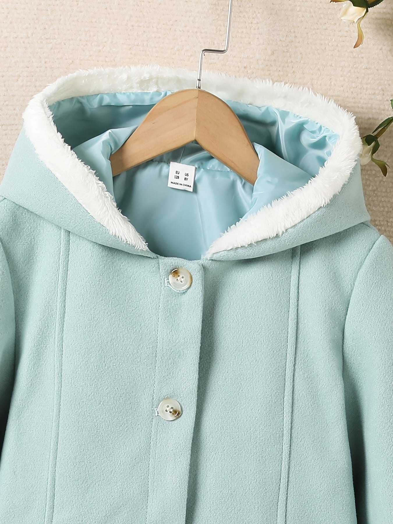 Girls Fleece Button Down Hooded Overcoat Jacket