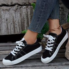 Women's Black Canvas Casual Flat Sneakers