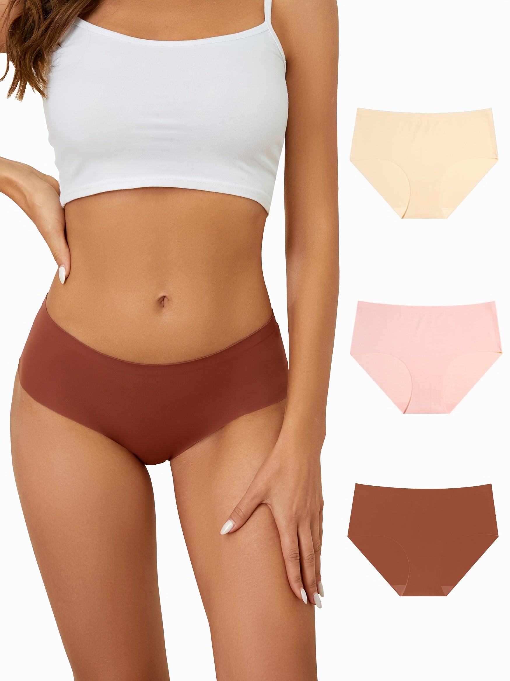 3pcs Seamless Briefs Mid Rise Skin friendly Panties