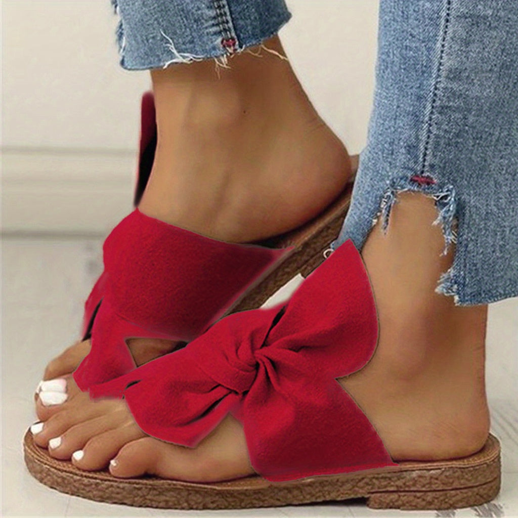 Women's Twist Knot Flat Toe Loop Slides Solid Open Toe Bohemian Outdoor Slippers