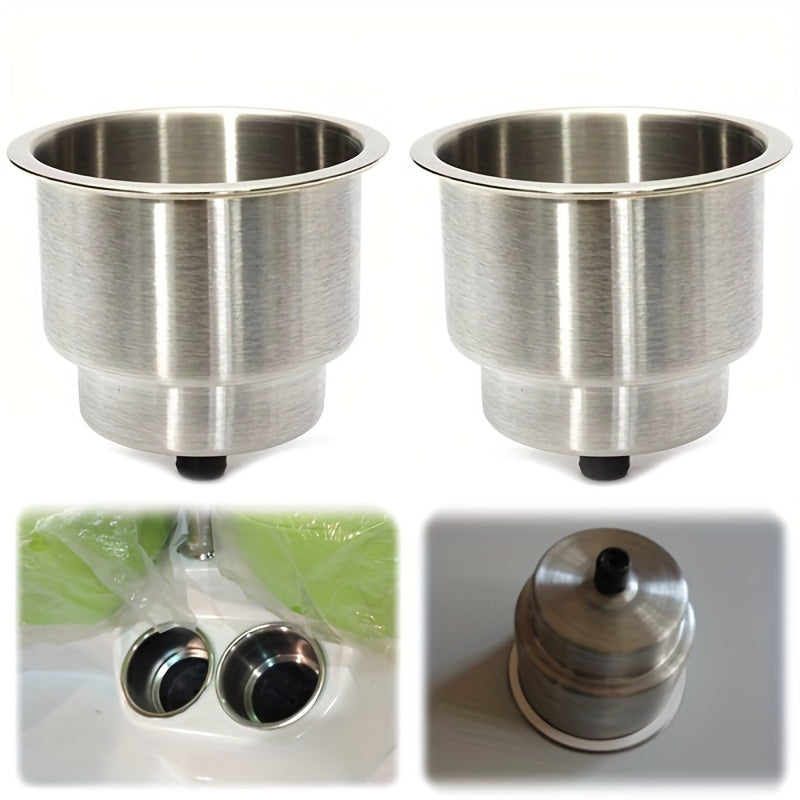 2pcs Stainless Steel Drink Holder with Drain for Marine RV Yacht Truck