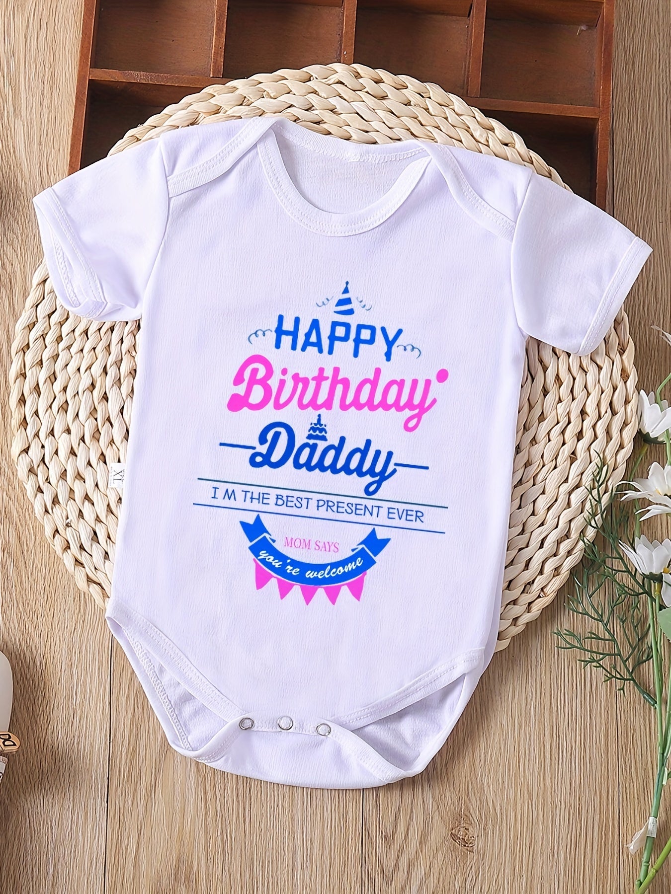 Baby Boys Girls Happy Birthday Daddy Short Sleeve Round Neck Onesie