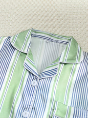 Boys' Striped Pajama Set, Long Sleeve Button Down Top & Pants