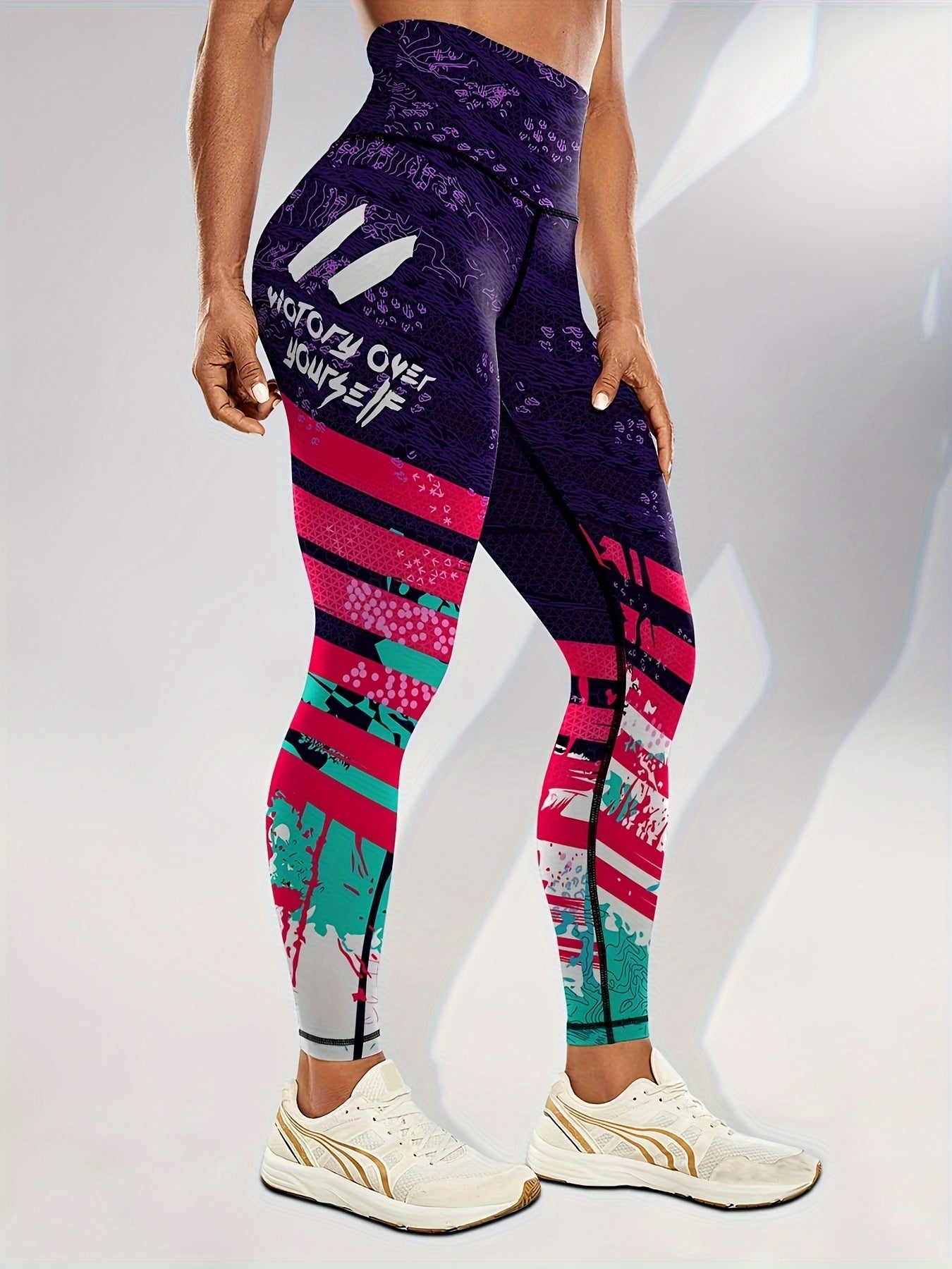 Block Print Slim Fit Yoga Tight Pants Seamless Stretchy Running Sports Leggings