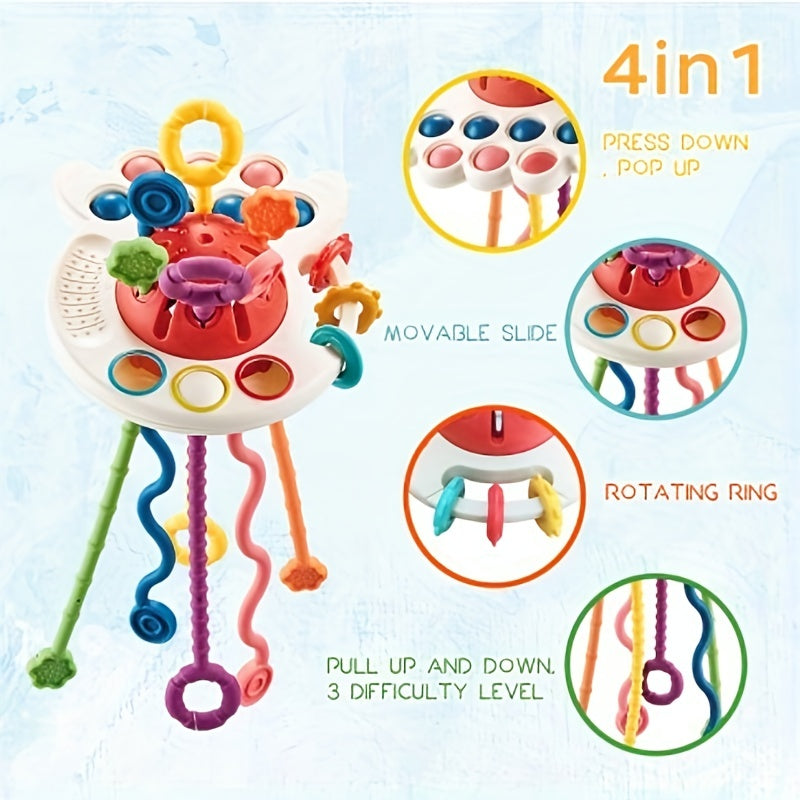 Red Octopus Pull String Toy for Babies