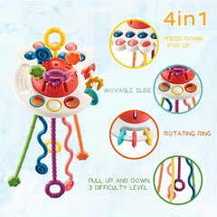 Red Octopus Pull String Toy for Babies