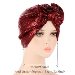 Sequin Bow Beanie Cap Lightweight Women Turban Hat Hair Bonnet