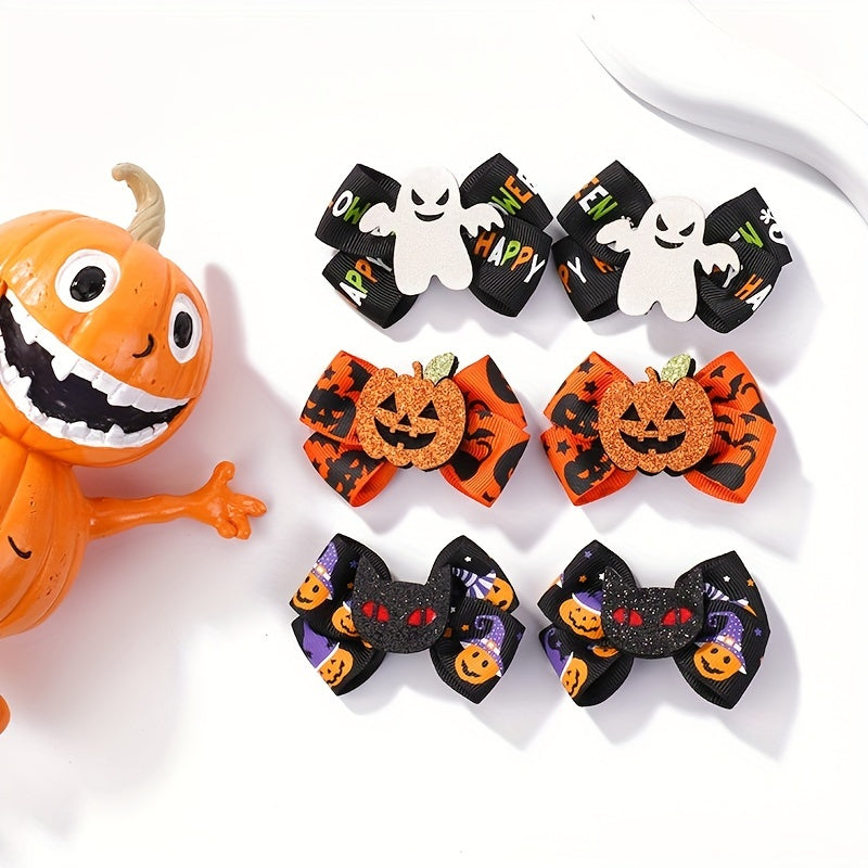 2pcs Halloween Pumpkin Ghost Cat Bow Hair Clips