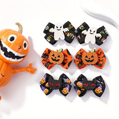 2pcs Halloween Pumpkin Ghost Cat Bow Hair Clips