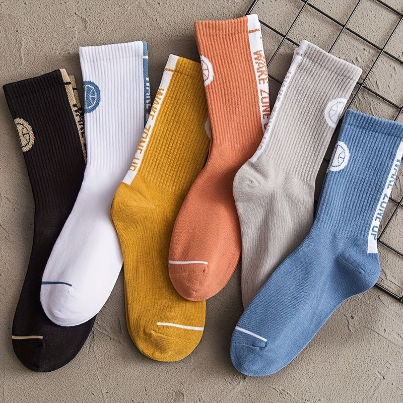 5 Pairs Men's Solid Crew Socks Breathable Cotton Blend Casual Unisex Socks