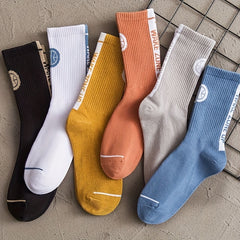 5 Pairs Men's Solid Crew Socks Breathable Cotton Blend Casual Unisex Socks