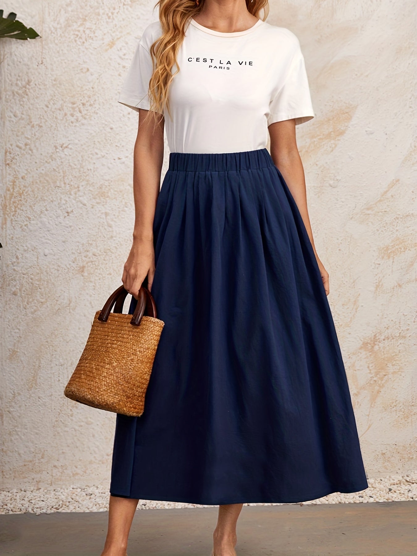 Elastic Waist Casual Skirt for Spring & Summer