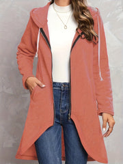 Solid Zip Up Long Sleeve Hoodie Women's Sweatshirt